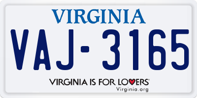 VA license plate VAJ3165