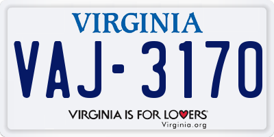 VA license plate VAJ3170