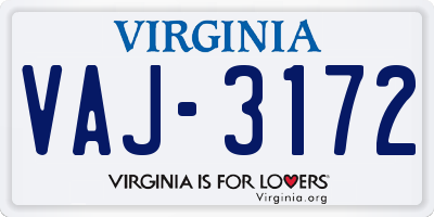 VA license plate VAJ3172