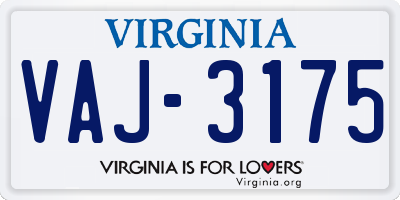 VA license plate VAJ3175