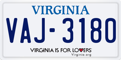 VA license plate VAJ3180
