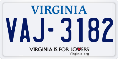 VA license plate VAJ3182