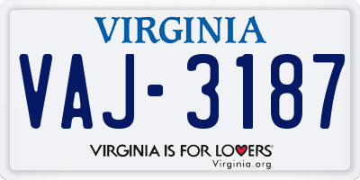 VA license plate VAJ3187