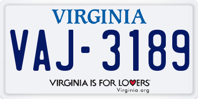 VA license plate VAJ3189