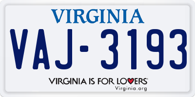VA license plate VAJ3193