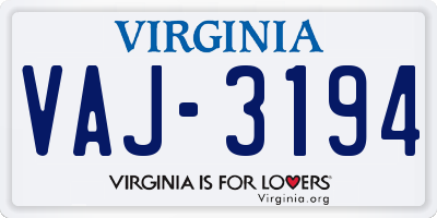 VA license plate VAJ3194