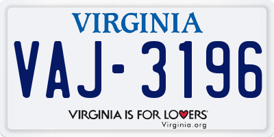 VA license plate VAJ3196