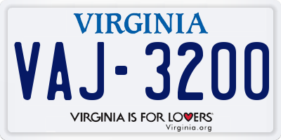 VA license plate VAJ3200