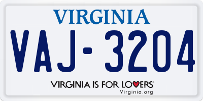 VA license plate VAJ3204