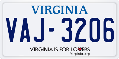 VA license plate VAJ3206