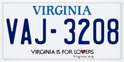 VA license plate VAJ3208
