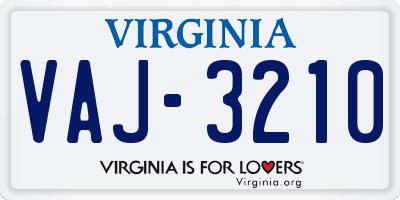 VA license plate VAJ3210
