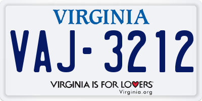 VA license plate VAJ3212