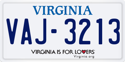 VA license plate VAJ3213