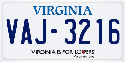 VA license plate VAJ3216