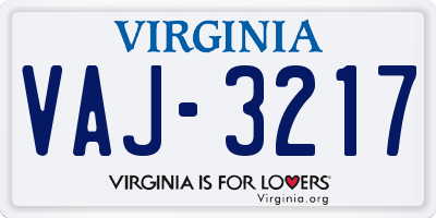 VA license plate VAJ3217