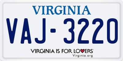 VA license plate VAJ3220