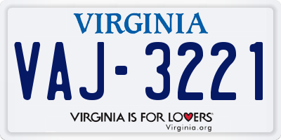 VA license plate VAJ3221