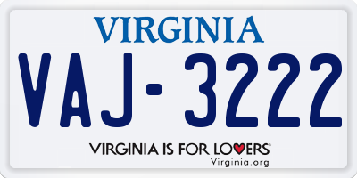 VA license plate VAJ3222