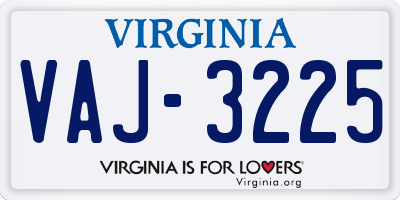 VA license plate VAJ3225