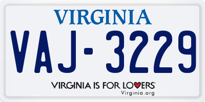 VA license plate VAJ3229