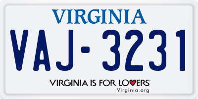 VA license plate VAJ3231