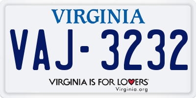 VA license plate VAJ3232