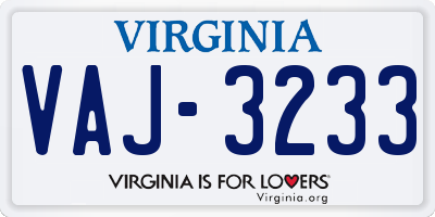 VA license plate VAJ3233