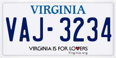 VA license plate VAJ3234