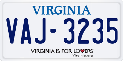 VA license plate VAJ3235
