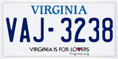 VA license plate VAJ3238