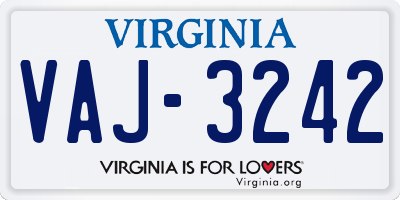VA license plate VAJ3242