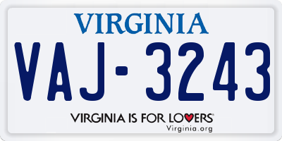 VA license plate VAJ3243