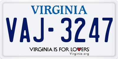 VA license plate VAJ3247