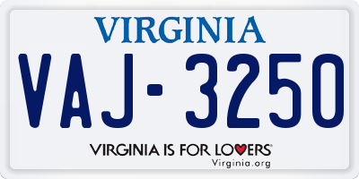 VA license plate VAJ3250