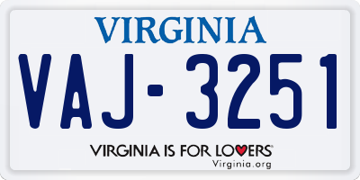 VA license plate VAJ3251