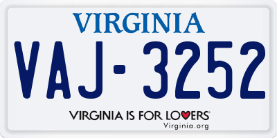 VA license plate VAJ3252