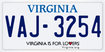 VA license plate VAJ3254