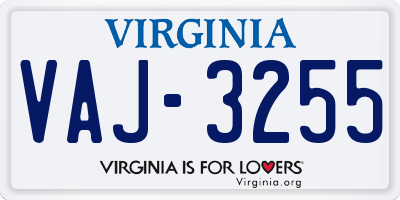 VA license plate VAJ3255