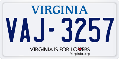 VA license plate VAJ3257