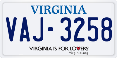 VA license plate VAJ3258
