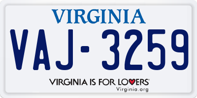 VA license plate VAJ3259