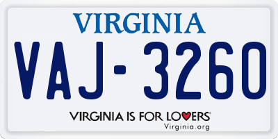 VA license plate VAJ3260