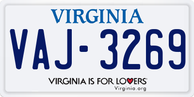 VA license plate VAJ3269