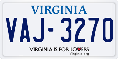 VA license plate VAJ3270