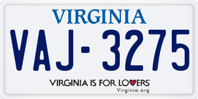 VA license plate VAJ3275