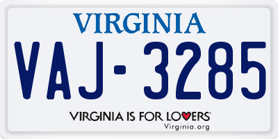 VA license plate VAJ3285