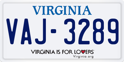 VA license plate VAJ3289