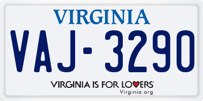 VA license plate VAJ3290
