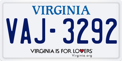 VA license plate VAJ3292